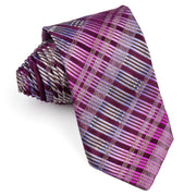 Louis Quatorze Woven Silk Neck Tie Purple Silver Checked