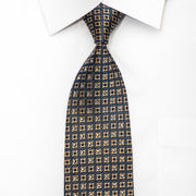 Metro City Mens Silk Necktie Gold Geometric On Dark Teal