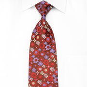Mila Schon Men’s Crystal Silk Necktie Floral On Burgundy