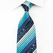 Mila Schon Men’s Rhinestone Silk Necktie Striped On Blue