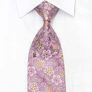 Mila Schon Men’s Rhinestone Tie Pink Floral On Silver With