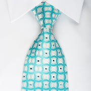 Mila Schon Rhinestone Silk Necktie Geometric On Blue With