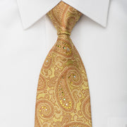 Mila Schon Rhinestone Silk Necktie Paisley On Golden Silk