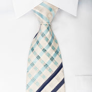Nina Ricci Rhinestone Silk Necktie Blue Striped On White