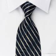Park Land Rhinestone Necktie Silver Striped On Dark Blue