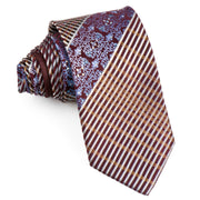 Park Land Silk Tie Silver Stripes On Brown With Golden