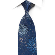 Parkland Mens Rhinestone Silk Tie Geometric Floral On Blue