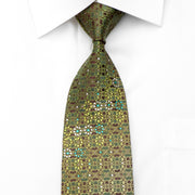 Perry Ellis Men’s Rhinestone Silk Necktie Green Cartouche On
