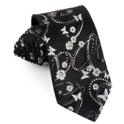 Perry Ellis Necktie Silver Floral & Butterflies On Black