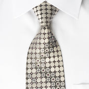 Perry Ellis Silk Tie Silver Geometric On Black With Crystal