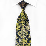 Pierre Cardin Men’s Crystal Silk Tie Green Damask On Navy