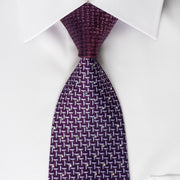 Pierre Cardin Rhinestone Silk Tie Silver Weave On Purple