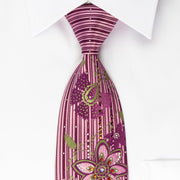 Pierre Cardin Rhinestone Tie Green Floral On Purple With
