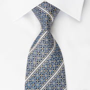 Premierlux Silk Rhinestone Tie Silver Stripes & Floral On