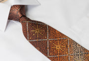 Remizio Men’s Woven Silk Rhinestone Necktie Brown Orange