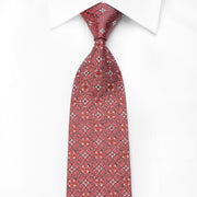 Renoma Men’s Crystal Silk Necktie Silver Cartouche On Pink