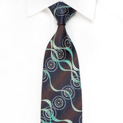 Renoma Men’s Crystal Silk Necktie Turquoise Waves On Brown