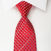 Renoma Rhinestone Silk Necktie Blue Dots On Red With Silver