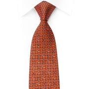 Renoma Rhinestone Silk Necktie Orange Geometric On Brown