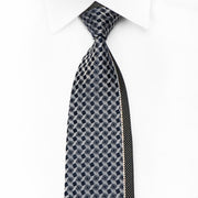 Renoma Silk Rhinestone Tie Silver Navy Geometric With