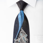 Smalto Men’s Silk Necktie Blue Waves & Boteh On Navy With