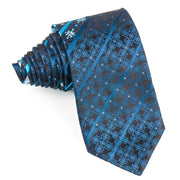 Smalto Silk Necktie Blue Stripes Anthemion Motif On Black