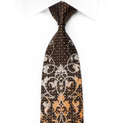 M Story Men’s Crystal Silk Necktie Silver Orange Damask On