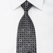 TLS Mens Rhinestone Silk Necktie Silver Circles On Black