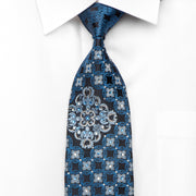 Vigevano Men’s Silk Necktie Cartouche Medallions On Navy