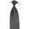 Silberne geometrische Seidenkrawatte mit schwarzen Strasssteinen