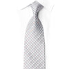 San-Dee silver grid rhinestone silk necktie styled on white dress shirt showing full blade with crystal rhinestone rows and fine grid weave