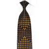 Orange Blue Geometric On Black Rhinestone Silk Necktie With Gold Sparkles