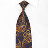 Yellow Brown Floral On Navy Blue Rhinestone Silk Tie With Silver Sparkles