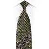 Green Acanthus On Navy Blue Rhinestone Silk Necktie With Silver Sparkles