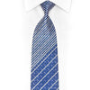 Silver Striped On Blue Geometric Rhinestone Silk Necktie With Blue Sparkles