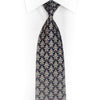 Gold Cartouche On Navy Blue Rhinestone Silk Necktie