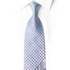 San-Dee light blue and purple paisley rhinestone silk necktie rolled showing intricate woven pattern and dark crystal rhinestone embellishments