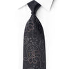 Black silk paisley necktie with crystal rhinestones and silver sparkle detailing, folded to show the textured pattern