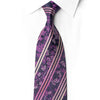 Rolled San-Dee MS201 silk necktie with plum florals, rose-pink and champagne diagonal stripes and crystal rhinestone accents.