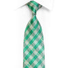 Green Silver Plaid Striped Rhinestone Silk Necktie With Silver Sparkles