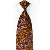 Orange-lila Blumenmuster auf brauner Strass-Seidenkrawatte mit goldenen Glitzersteinen