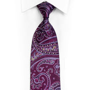 Lilafarbene Anthemion-Krawatte aus Seide mit Paisley-Muster und marineblauen Strasssteinen