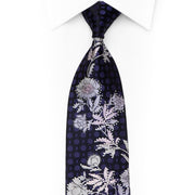 Silver Floral On Navy Blue Rhinestone Tie With Purple Sparkles