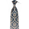 Gold Damask On Navy Rhinestone Silk Necktie With Sparkles
