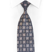 Silver Trellis On Navy Blue Rhinestone Silk Tie With Silver Sparkles