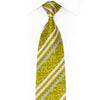 San-Dee Rhinestone Silk Necktie – Olive Gold Floral Stripe with Crystal Embellishments