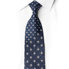 San-Dee navy blue silk rhinestone necktie with silver diamond crystal pattern worn on white dress shirt – front view