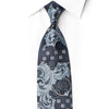 San-Dee black silk necktie with silver scrollwork and crystal rhinestones, front view