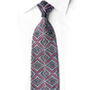 Full-length charcoal silk necktie with plum and aqua diamond lattice and crystal rhinestones