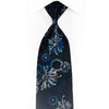 Silver Blue Floral On Navy Rhinestone Silk Necktie With Sparkles